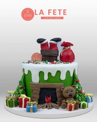 Santa on Chimney Fondant Cake