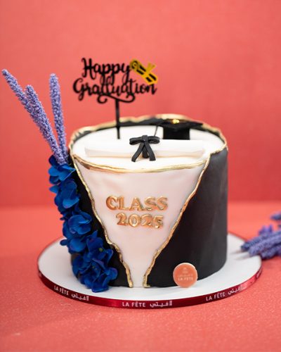 Graduation Fondant Cake With Flowers