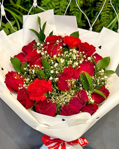 Flowers Bouquet Rred Flowers White Wrapping